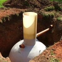 Klargester septic tank sat in excavation ready for connection